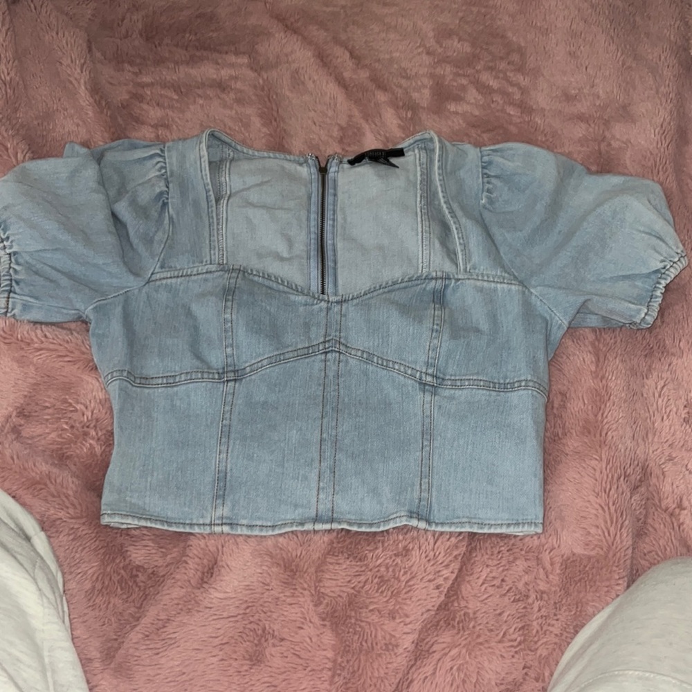 Denim Puff Sleeve Top Forever 21